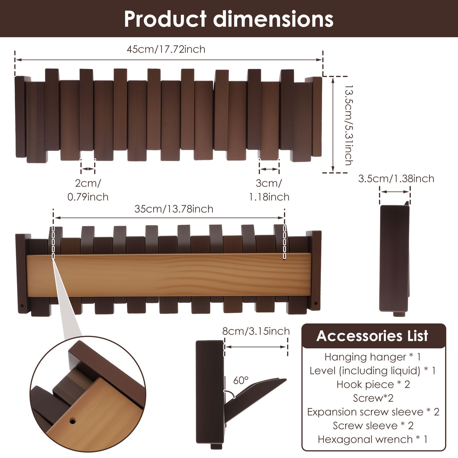 

Wall Mounted Piano Coat Rack Wooden Hallway Wall Hooks with 8 Hooks Space Saving Flip Down Wall Hook for Home Entryway Bathroom