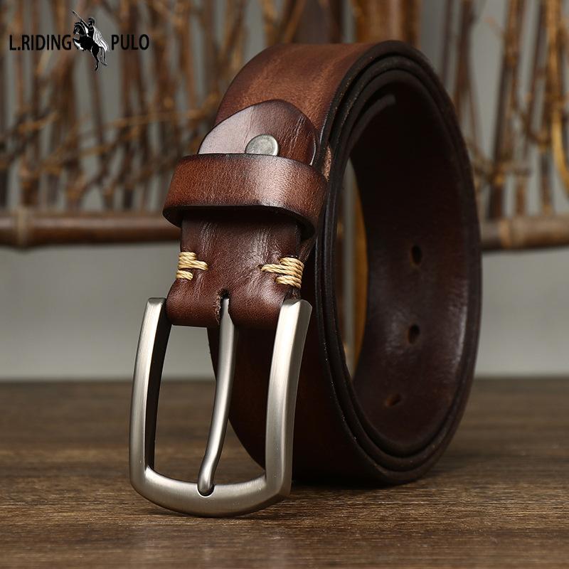 Pásek Pánský Korejský Styl Retro Patinovaný Ražba Kůže Kolíková Spona První Vrstva Hovězí Kůže Jednoduchý Ležérní Všechno Se Hodí Džínový Pásek