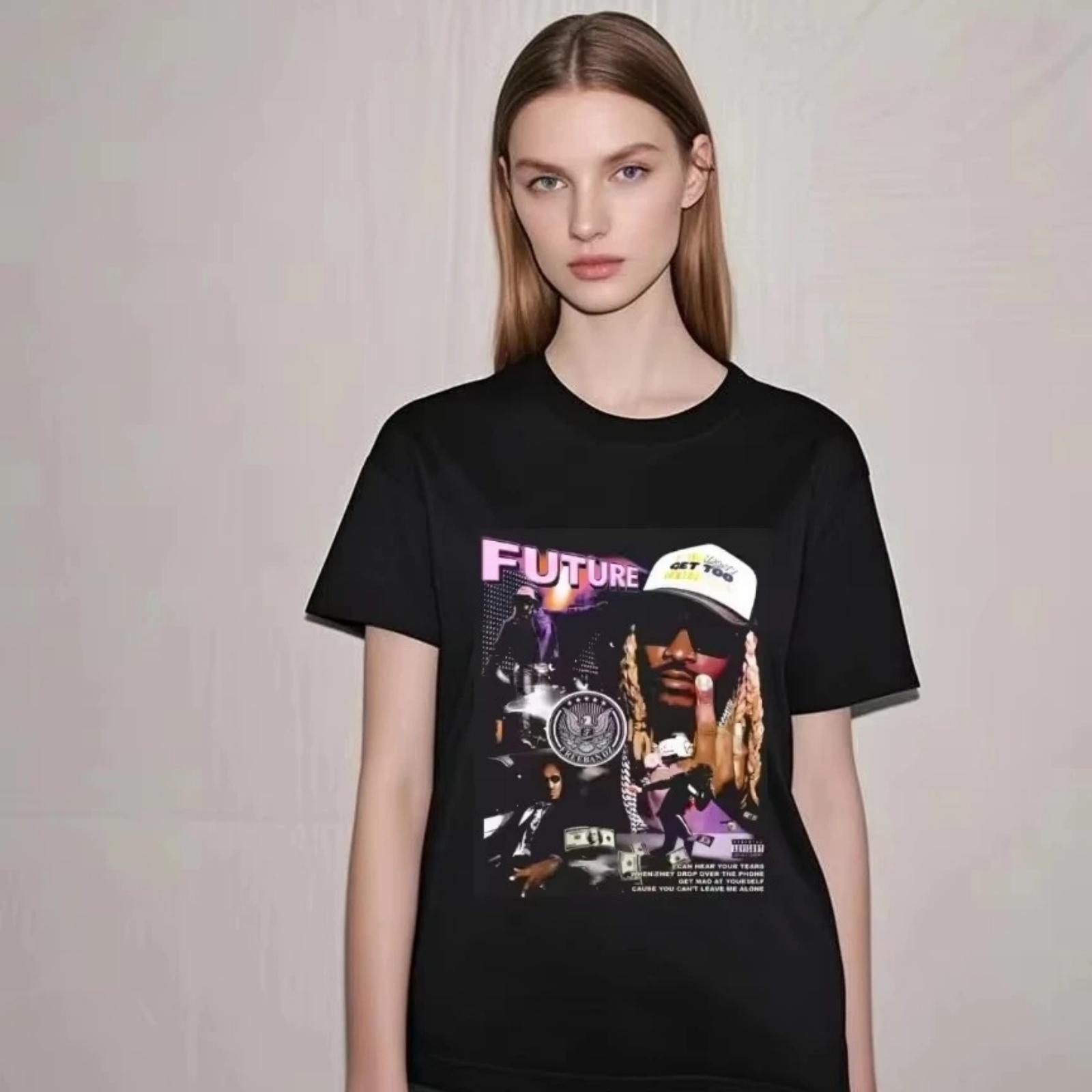 2025 Футболка с принтом Future Hip Hop Rapper Американская с коротким рукавом Ретро Высокое качество Люксовый бренд Распродажа Популярные стили harajuku S