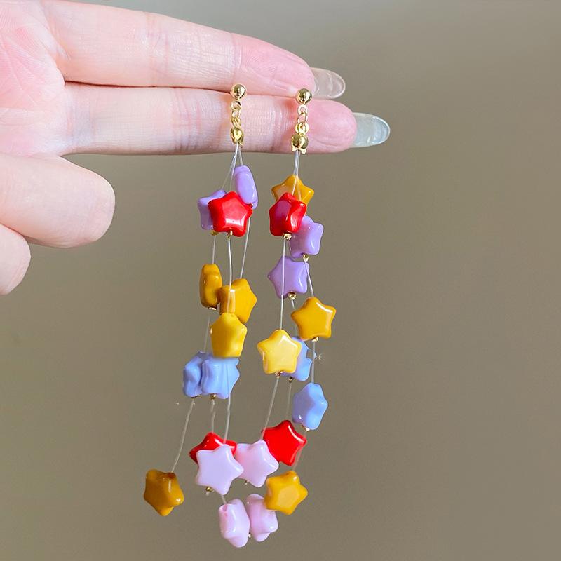 

Акриловые цветные серьги-звезды с длинной бахромой, летние серьги для личности, модные универсальные серьги