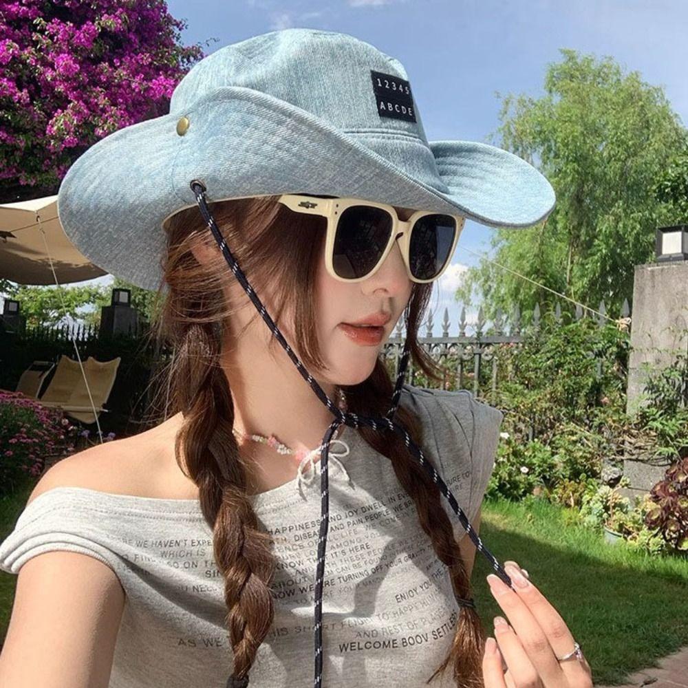 Lightweight Denim Bucket Hat Sunscreen Fisherman Hat Soft Western Cowboy Hat  Women