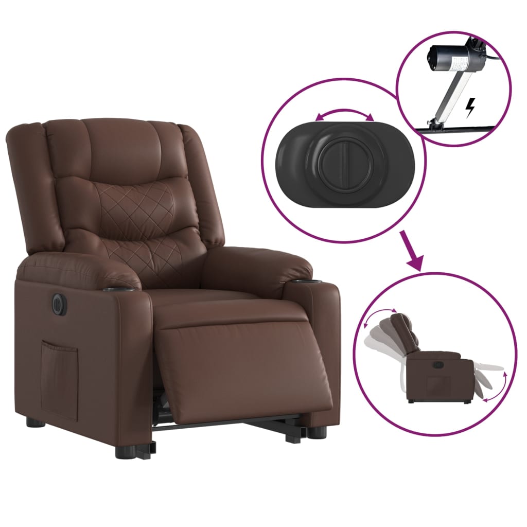 Recliner Chair with Lift Assistance Electric Brown Faux Leather
