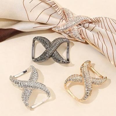 Scarf Rings for Women X Shaped Scarf Buckle Rhinestone Shawl Slide Pin Clip for Clothing Silk Scarves Accessories
