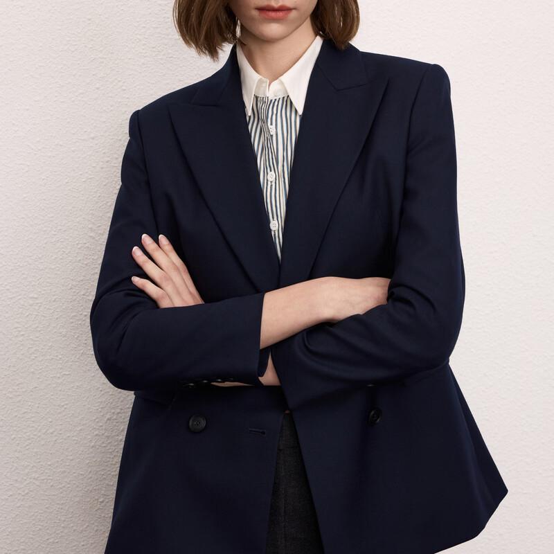 Lanzhi Basic Wardrobe Wool Blend Slim Fit Double-breasted Suit Jacket