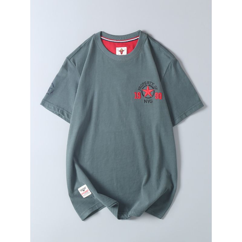 American Retro Machine Embroidery Men's Short Sleeve T-Shirt Summer New Arrival Trendy Export Export Tail Single Cotton T-shirt