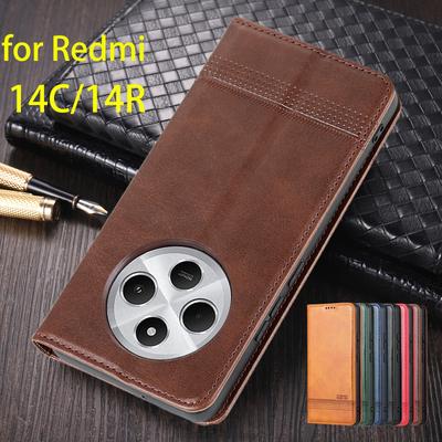Magnetische Adsorption Leder Einbautasche für Xiaomi Redmi 14C 4G / Redmi 14R 5G Flip Cover Schutzhülle Capa Fundas Coque