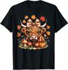 Fall Highland Cow Pumpkin Bow ThanksGiving Fall Girl Women T-Shirt Mens Womens Tees Top
