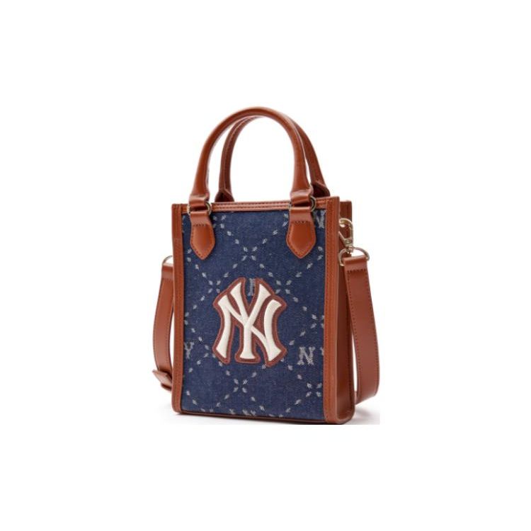 MLB New York Yankees Diamond Pattern Adjustable Detachable Shoulder Strap Tote Bag Unisex Tote Bags Blue Brown 7ACRMD93N-50NYS