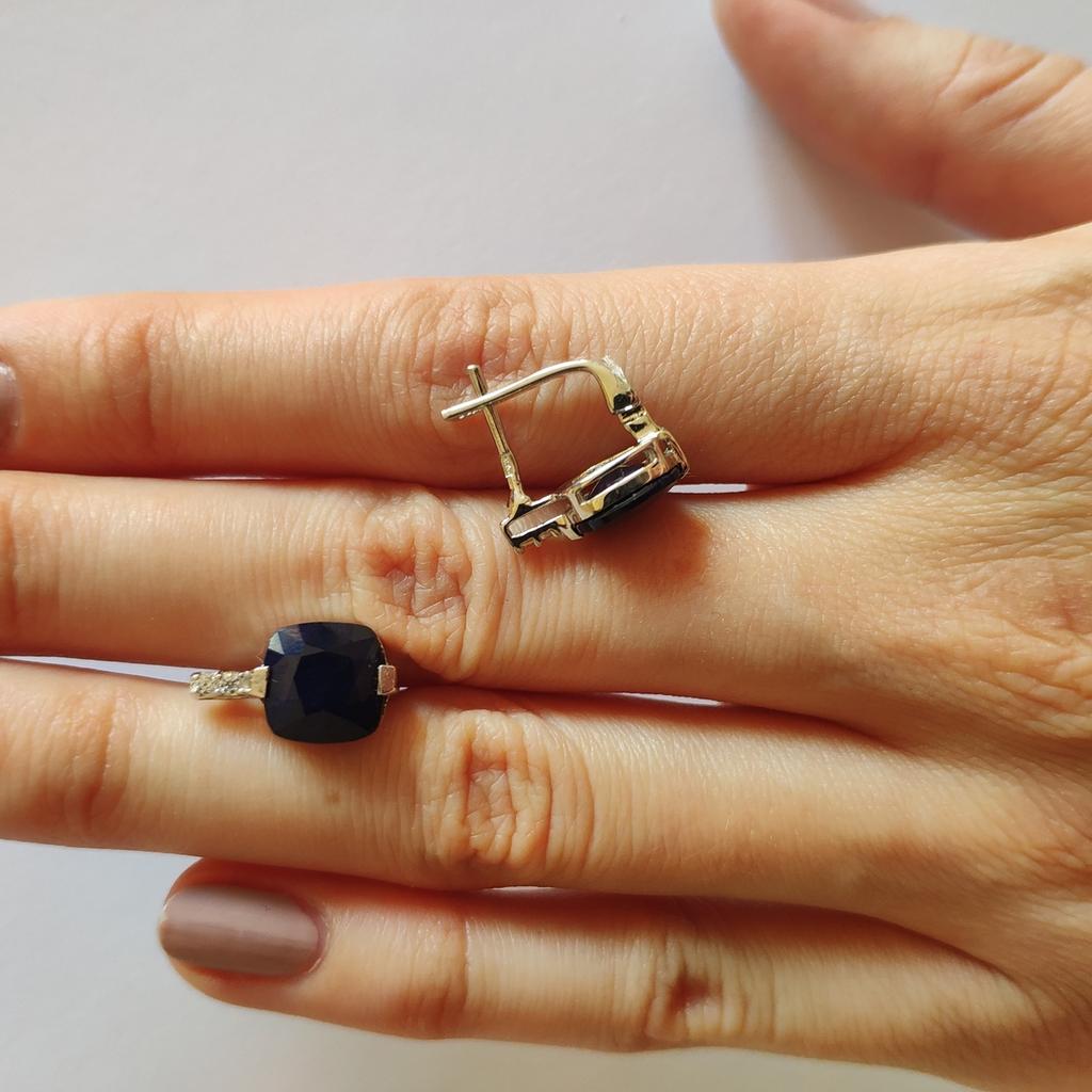 Silver Earrings with 7.537ct Natural Sapphire, Cubic Zirkonia (2120117)