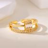 Crystal Double Geometric Rings For Women 18K Gold Plated Stainless Steel Zircon Ring Party Christmas Jewelry Gift