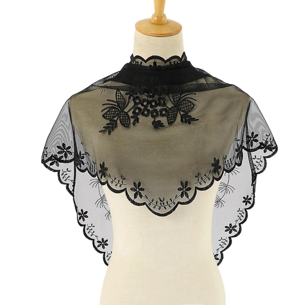 Embroidered Lace Triangle Scarf Prayer Veil Church Hijab Towel Women Veil Solid Floral Triangle Scarf Headband Hijabs