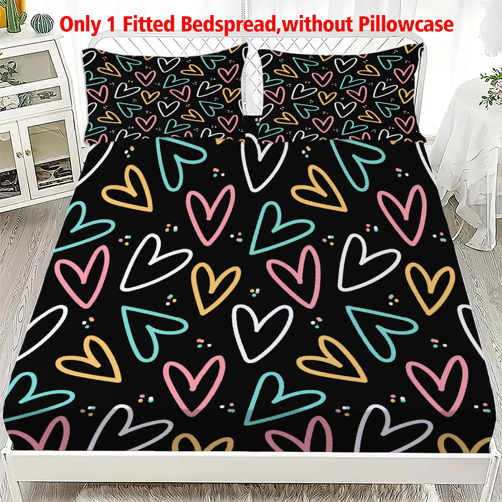 

1PC Colorful Love Heart Fitted Sheet Print Soft Polyester Bed Cover Breathable Fitted Sheet Set Home Decor without Pillowcase 99x190x25cm