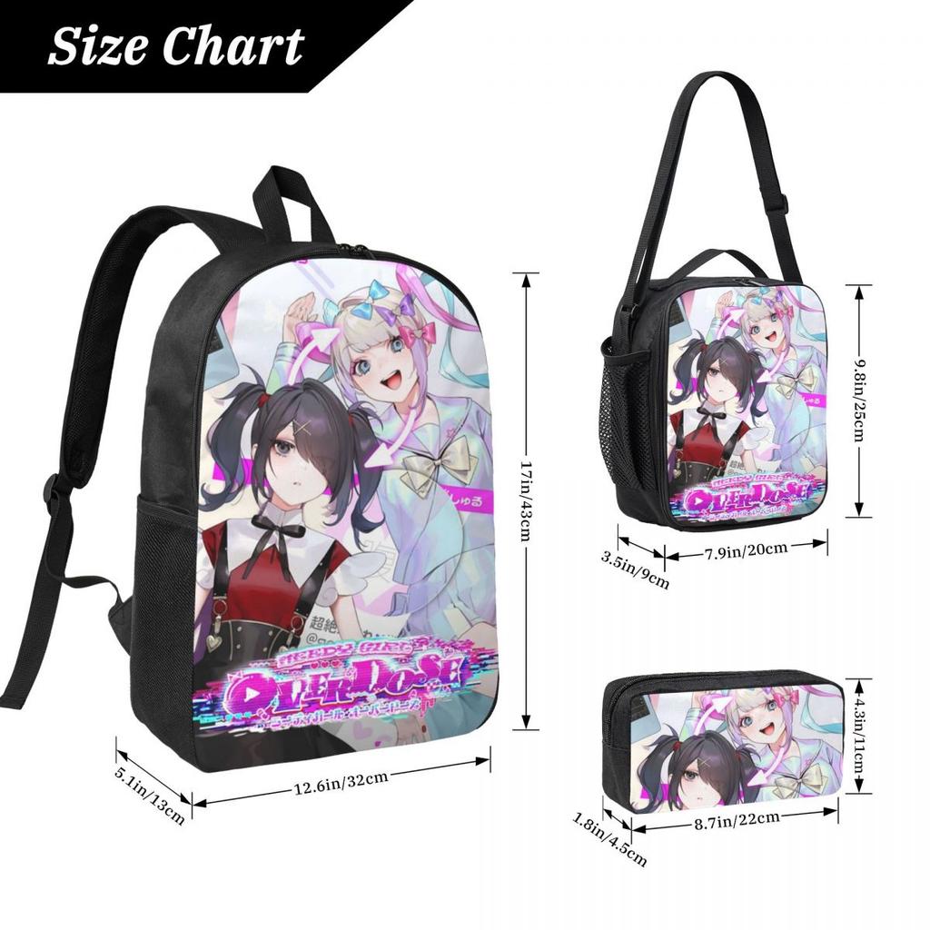 3Pcs Needy Girl Streamer Overload Backpack Set for Boy Girl Pen Bags Bookbag Sets with Lunch Box For School Students Knapsack