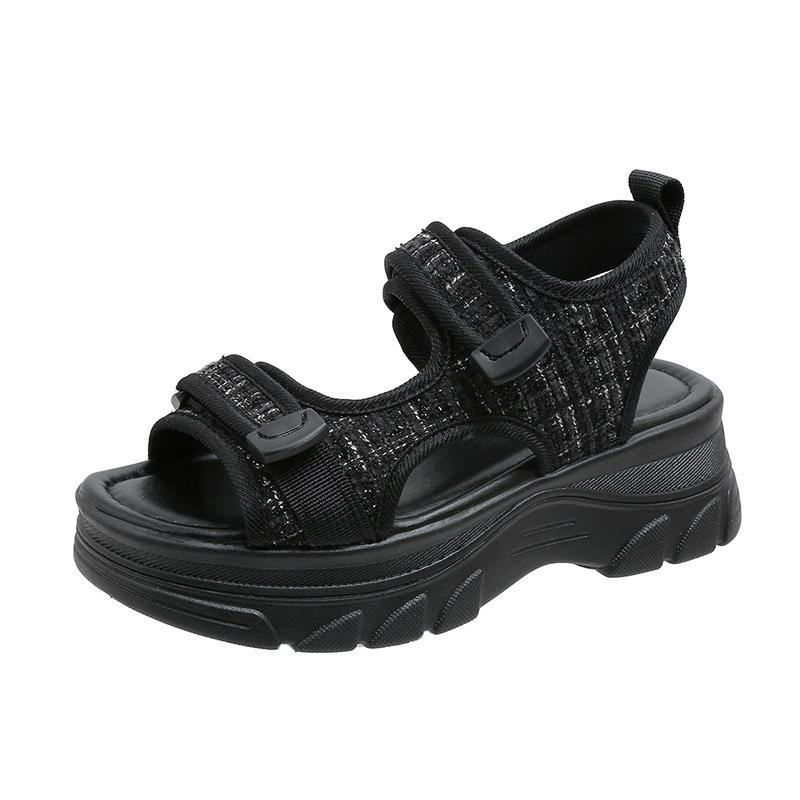 New heightening fish mouth sandals wear muffin platform sports and leisure sandals summer Velcro beach shoes