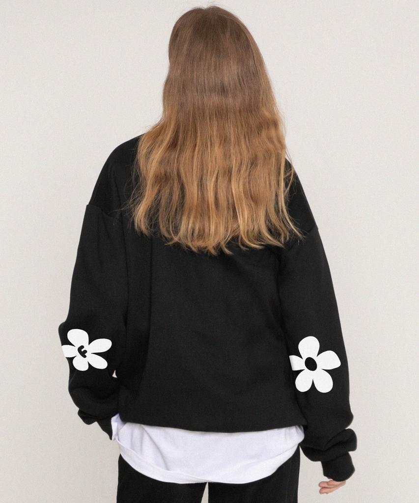 GRAVER [Unisex] Elbow Of Drawing Flower Sweatshirt_Black