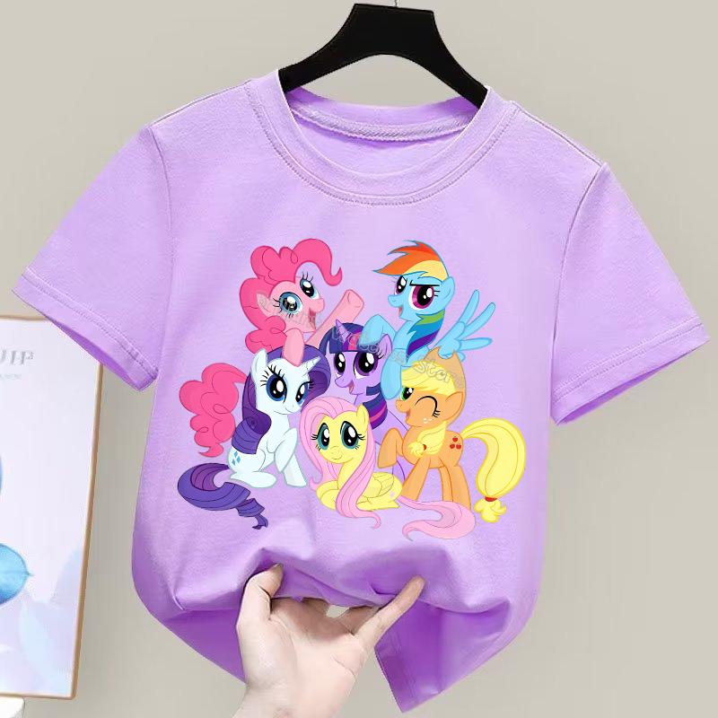My Little Pony T-shirt for Children Cartoon Partern Tee Top New Boys Girls Round Collar Clothes Kids Anime Cotton Clothing Gift
