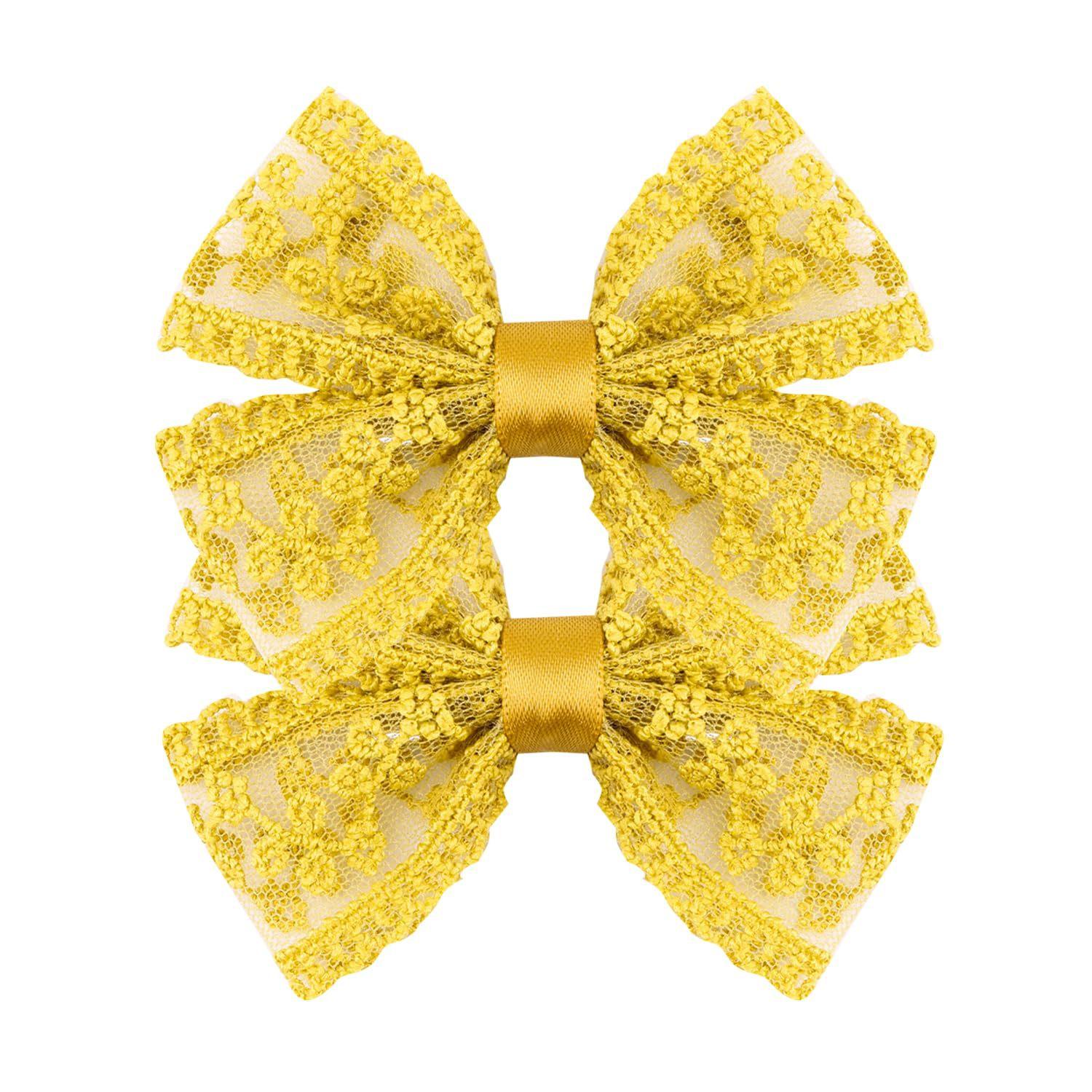 

French Retro Cute Lace Bow Hair Clip, Versatile Hair Clip 2pc One Size жёлтый