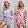 Plus Size Women's New Printed Three Quarter Sleeve Shorts Casual Suit