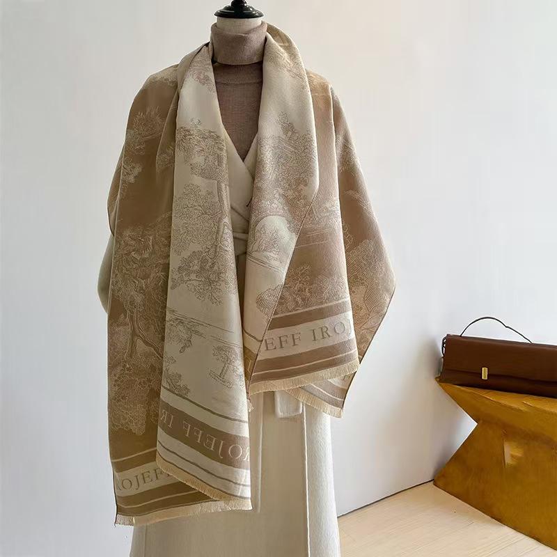 Jacquard Landscape Painting Imitation Cashmere Scarf Women'S Office Air-Conditioned Room Thickened Warm Long Trendy Shawl