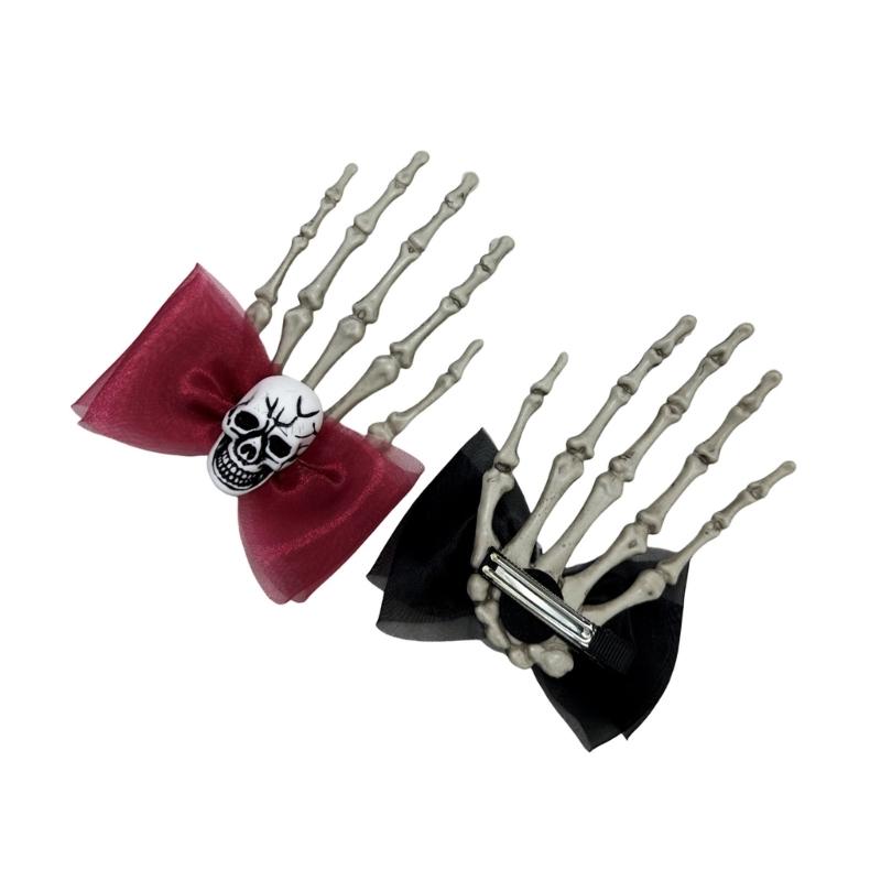 Halloween Barrettes Skeleton Hand Hair Clip Skeleton Bows Hairpins Halloween Hair Accessories Decorations for Women Girl