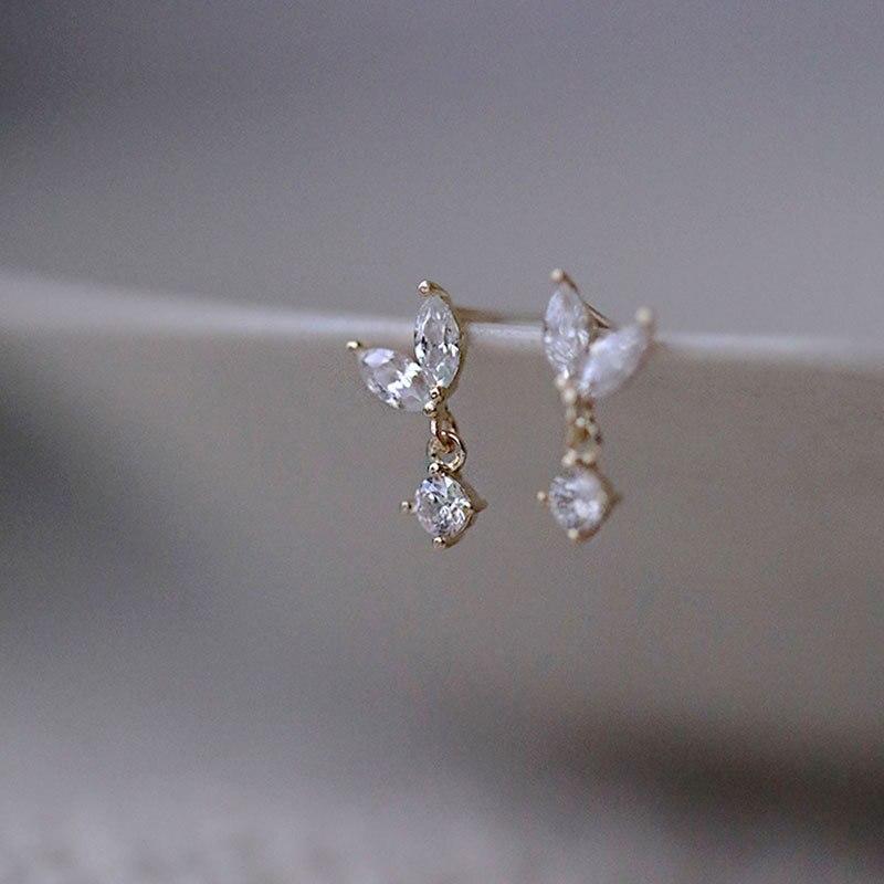 925 Sterling Silver French Simple Crystal Bud Stud Earrings Women Light Luxury Temperament Wedding Party Jewelry Gift
