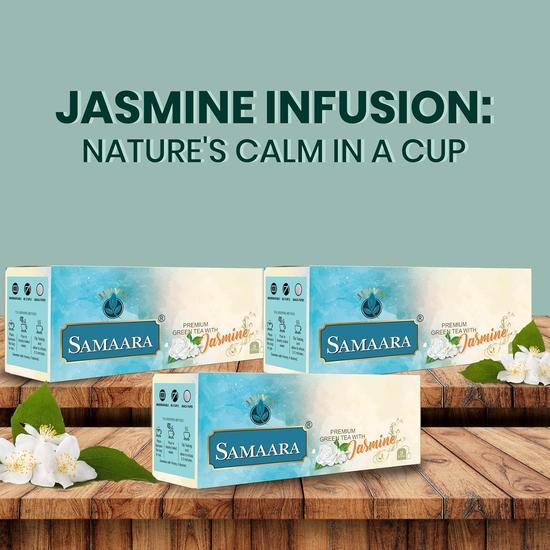 Samaara Green Tea Bags | Jasmine Flavoured Green Tea Powder | 75 Tea Bags | Chai Patti 150gm Box.
