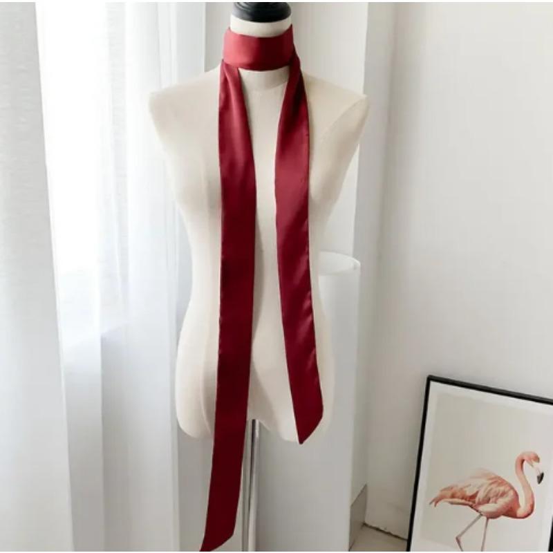 Long Skinny Hair Scarf For Women Silk Satin Headband Cute Neckerchief Solid Colors  Fashion Bag Scarves For Ladies 2024
