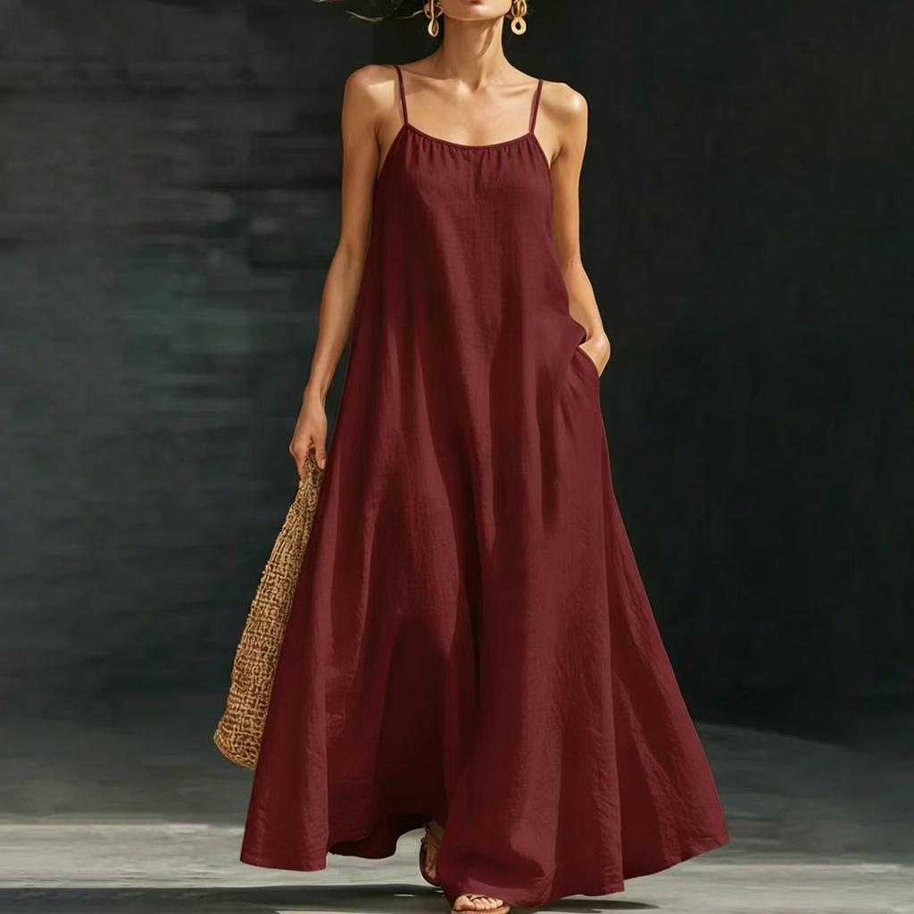 Women's Summer Fashion Sleeveless Beach Strap Loose Casual Long Vacation Dress