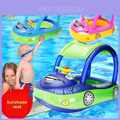 Baby Cartoon Inflatable Swimming Ring With Sunshade For Water Play And Recreational Activities