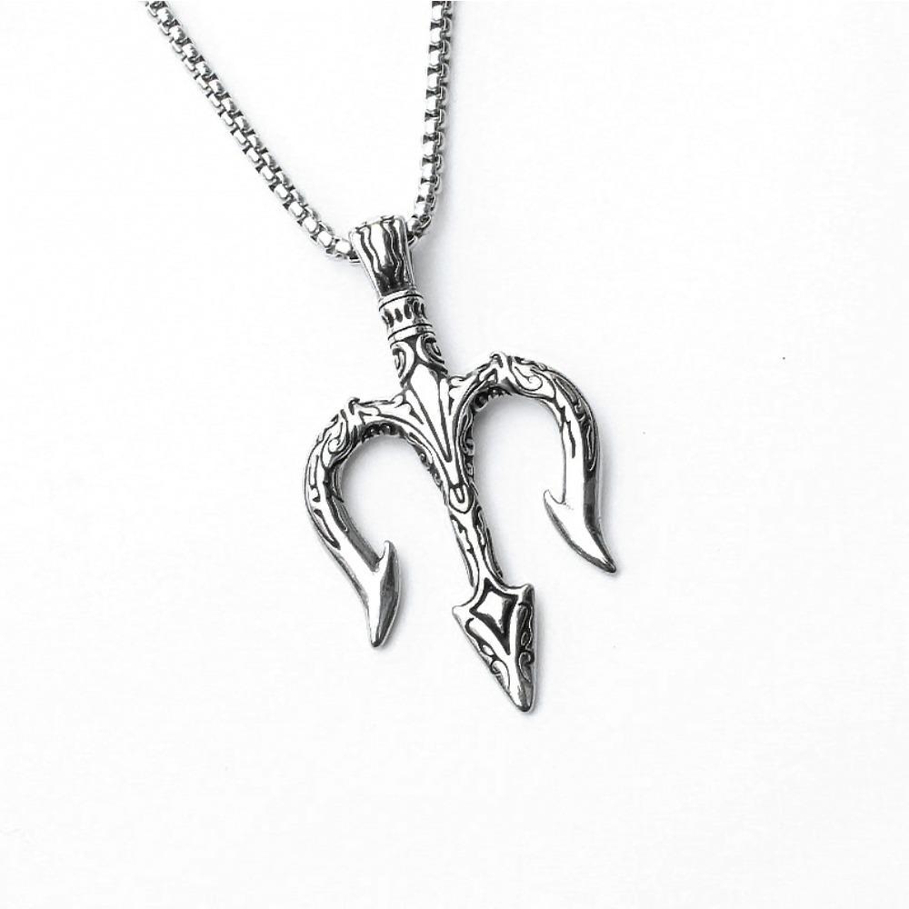 Vintage Viking Iron Triangle Shield Titanium Steel Pendant Necklace for Men