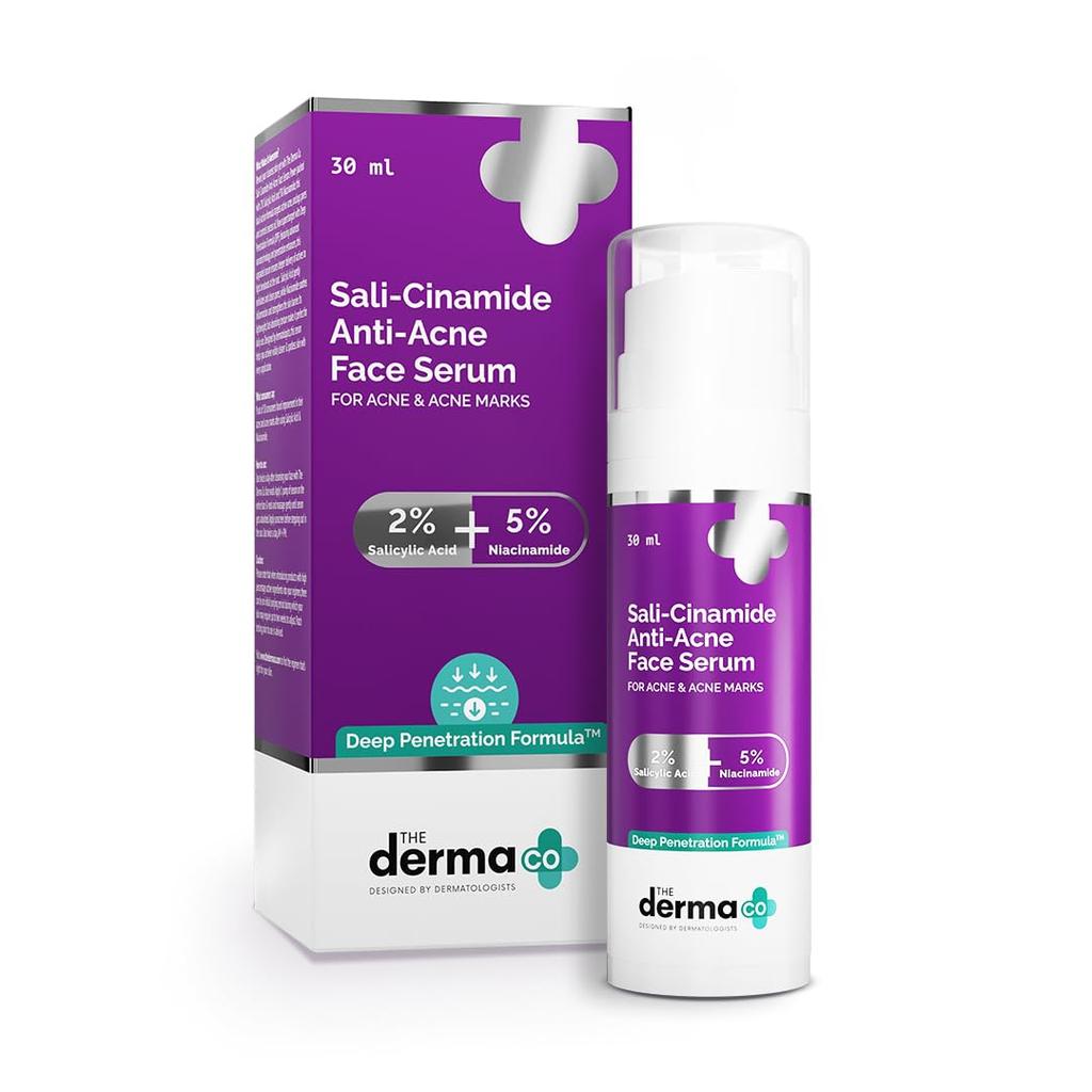 The Derma Co Sali-Cinamide Anti-Acne Face Serum - 30 ml | Fights active acne | Fades acne marks & scars | Controls excess oil | Unclogs pores | R