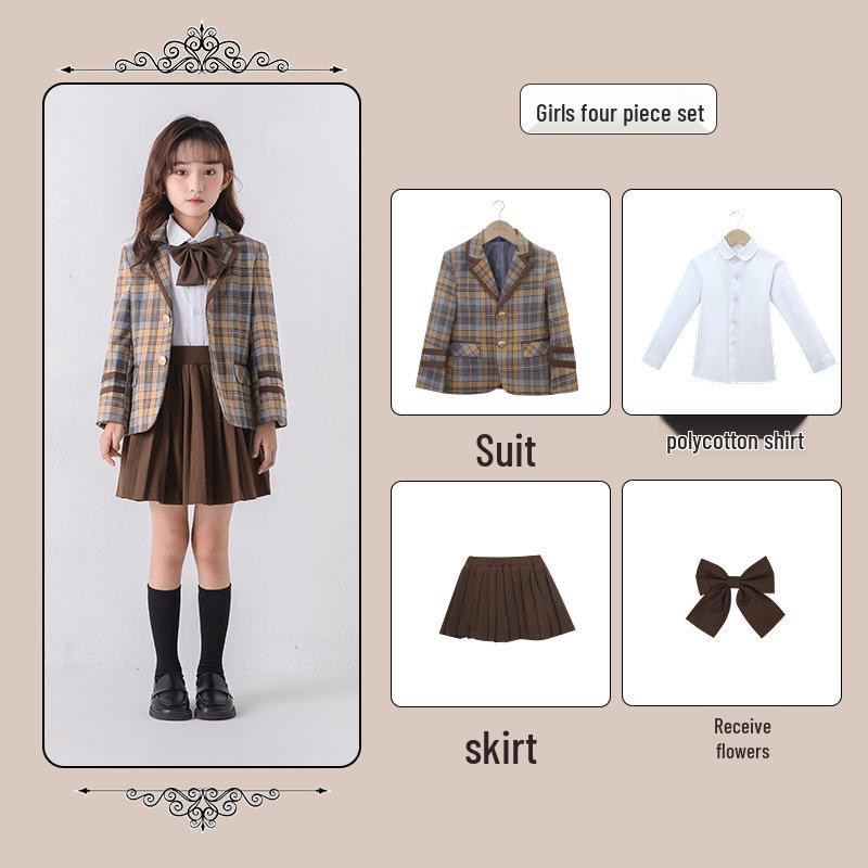 Children's British Academy Style Plaid School Uniform Set - Spring & Autumn