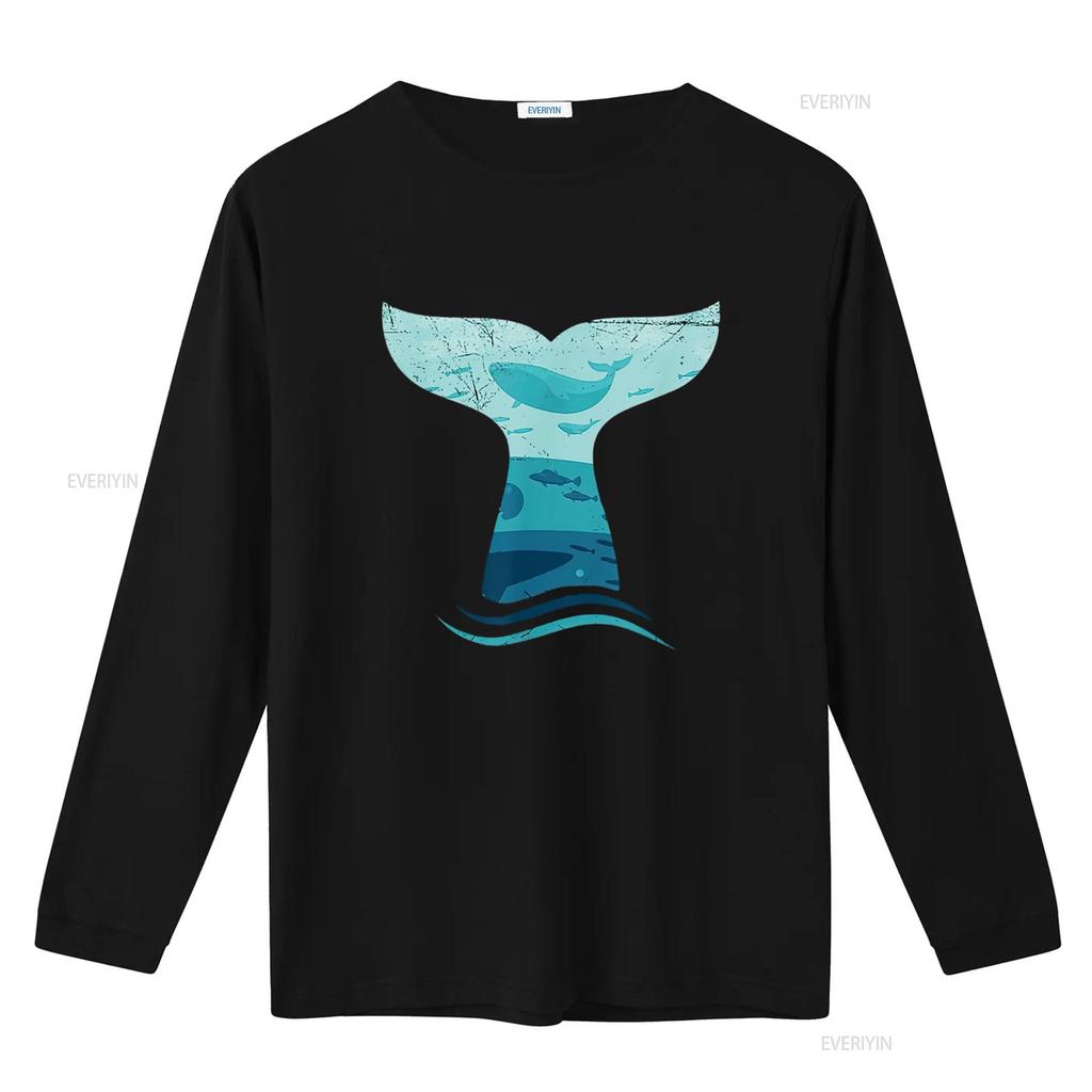 Womens Whale Tail In Waves Orca Killer Ocean Design T Shirt vintage Washed Stylish Slightly streetwear Top For Everyday Wear