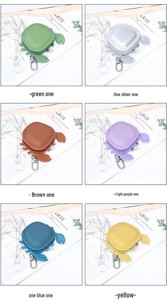 First Layer Cowhide Crab Pendant Keychain & Leather Coin Purse