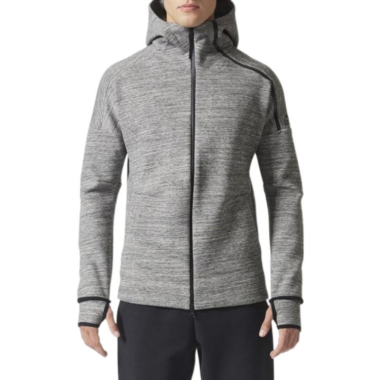 Adidas Hooded Sports Knit Jacket Men Outerwear Grey CG1484