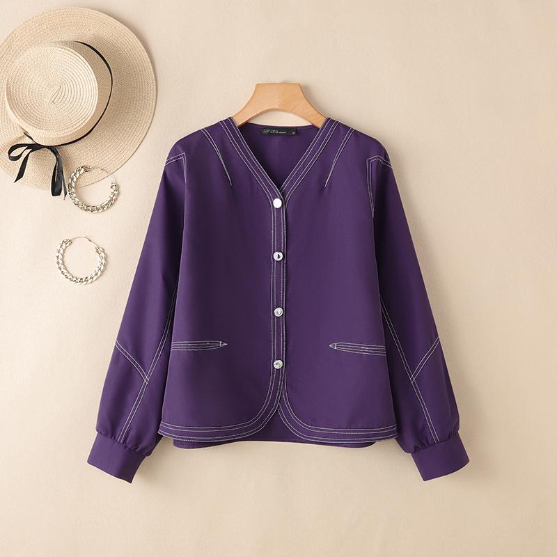 

ZANZEA Женская повседневная блузка с V-образным вырезом, однотонная, свободного кроя, с длинным рукавом 5XL фиолетовый