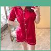 Ladies Short Sleeve Silklike Sleepwear Twopiece Set With Soft Fabric For Lounging