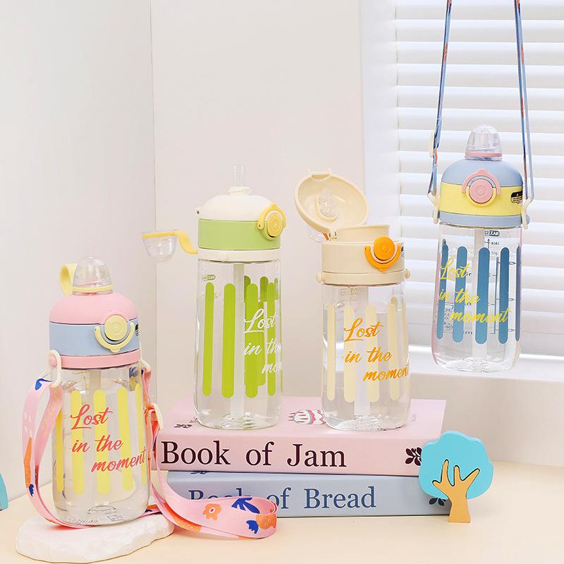 Water bottle summer water cup 1011 new plastic cup high value student cute double drink high temperature resistant portable straw cup