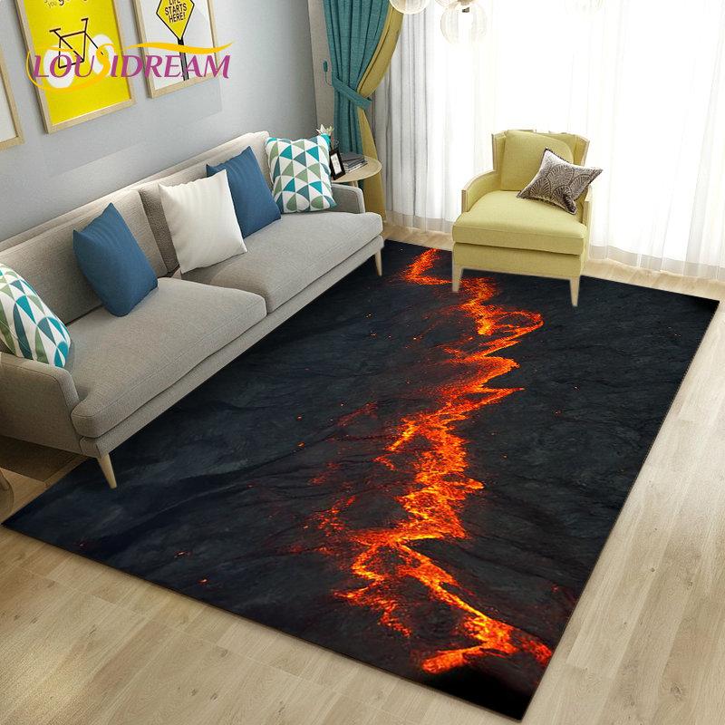 3D Volcano Lava Magma Area Rug Large,Carpet Rug for Living Room Bedroom Sofa Doormat Decoration,Kid Game Play Non-slip Floor Mat