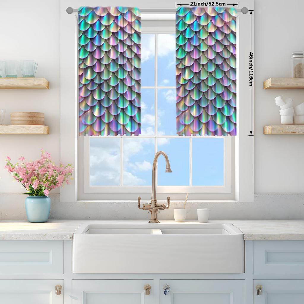 2 Panels Sparkling Fish Scales Pattern Window Curtains   Half Blackout Suitable for Artistic Home Decorative Curtains