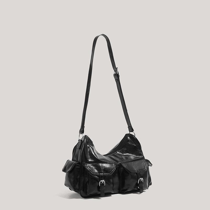 Vintage Motorradtasche für Damen, Modische Umhängetasche mit mehreren Taschen unter dem Arm, Vielseitige Umhängetasche mit großer Kapazität für Pendler, Strapazierfähiges PU-Leder
