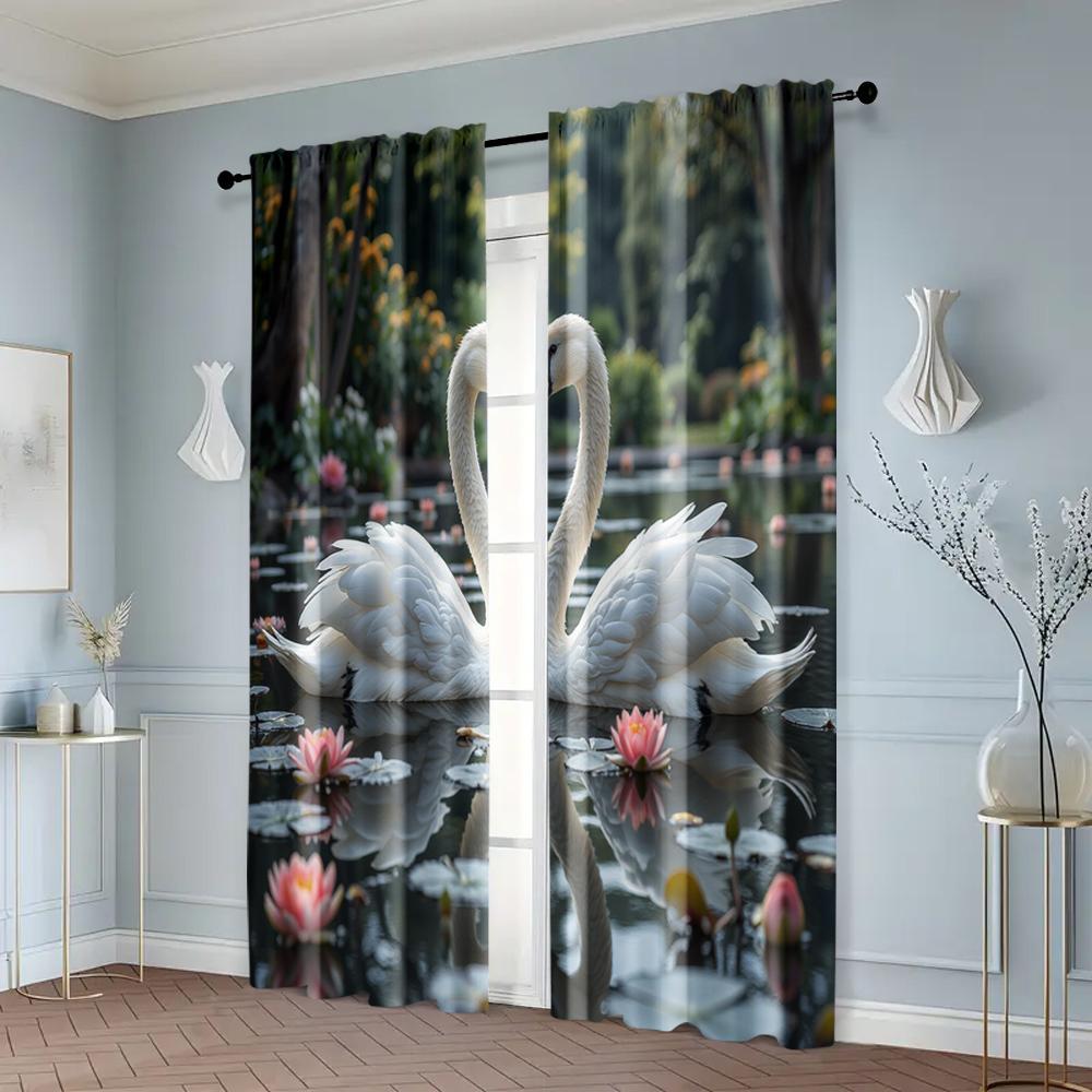 2pcs, Curtains&Window Treatment Swan Durable Polyester (without rod) Stuff Clearance for Bedroom, Kitchen, Office & Living Room