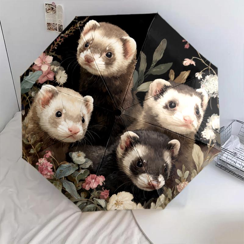 

Squirrel and Ferret pattern, automatic folding umbrella, portable and foldable design, 8 ribs, a Christmas or birthday gift.
