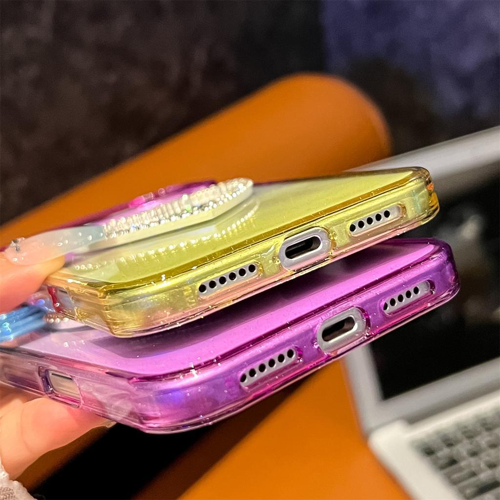 For iPhone 17 Pro Case Glitter Dual Color PC+TPU Clear Phone Cover with Heart-Shape Mirror