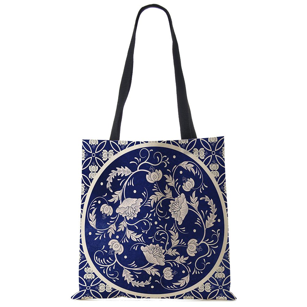 Vintage Print Casual Shoulder Bag Flowers Leaves Women Shopping Reusable Handbag Large Capacity Canvas Travel Beach Tote Bags CLE