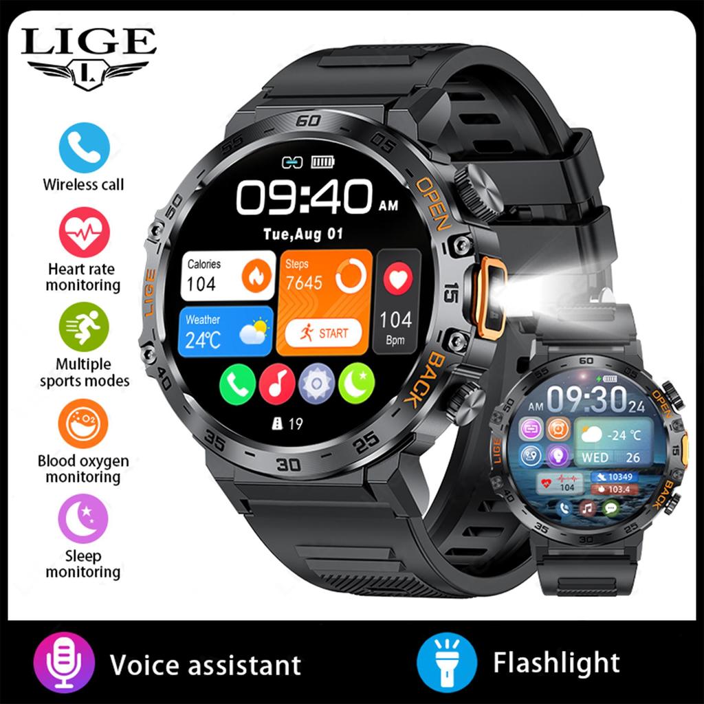 LIGE New LED Lighting Smart Watch 1.53inch HD Round Screen Bluetooth Call Men Smartwatches
