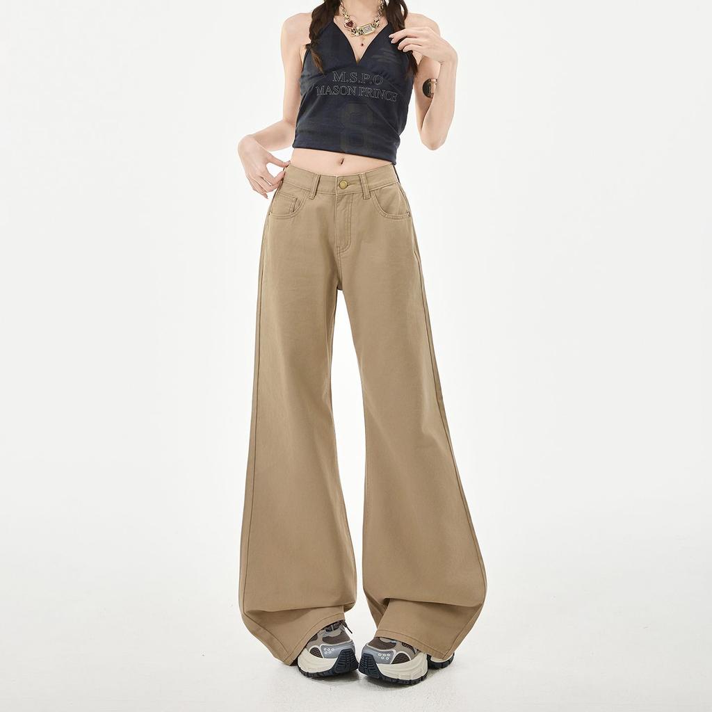 Spring Summer Pure Cotton Soft Comfort Micro Flare Flap Pocket Relaxed Flare Denim Pants For Women Casual Pants Oversize Denim Trousers