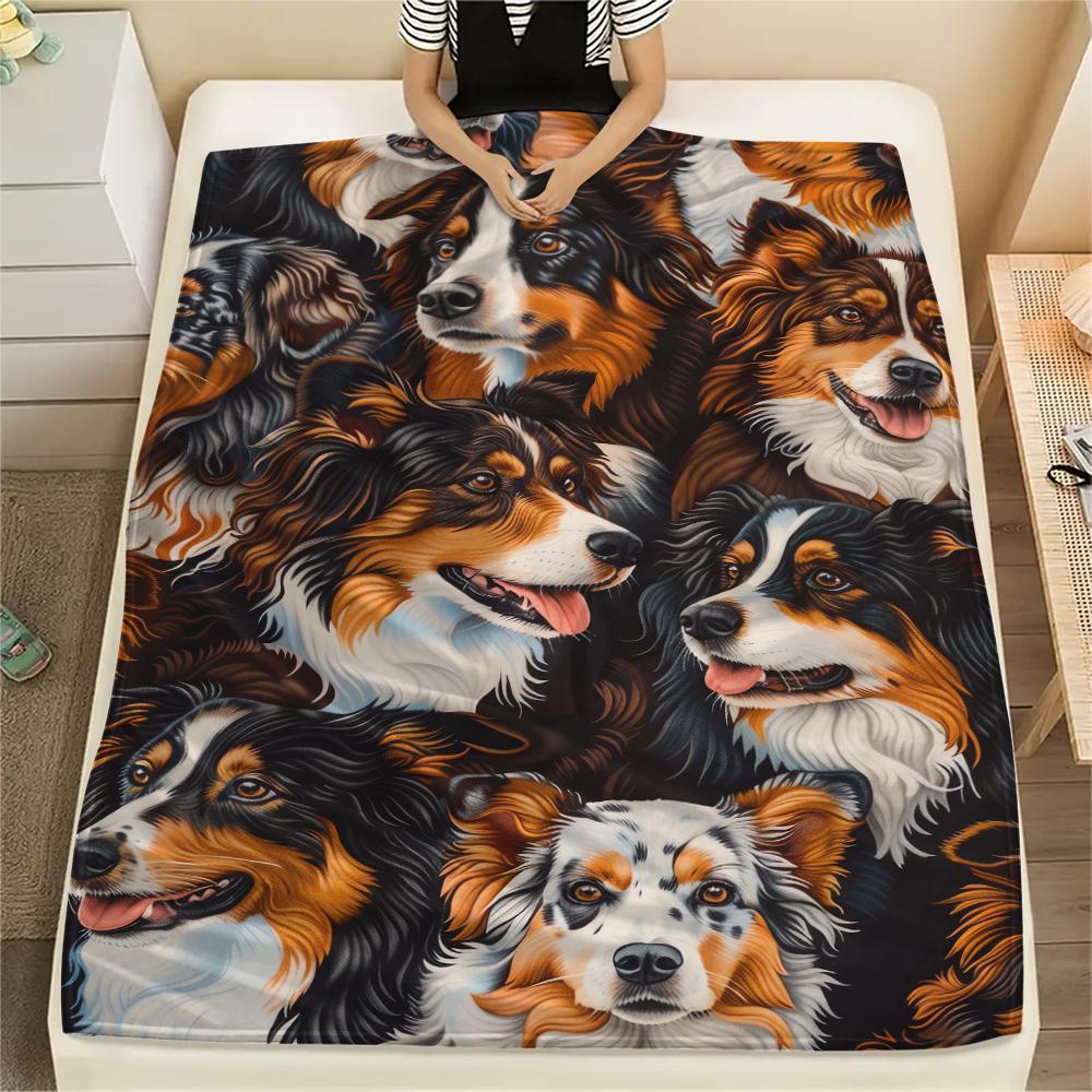 1Pc Bulldog Doberman Print Flannel Blanket, High Quality Comfortable for All Seasons, Home Decor, Warmth and Comfort, Perfect for Christmas Gifts