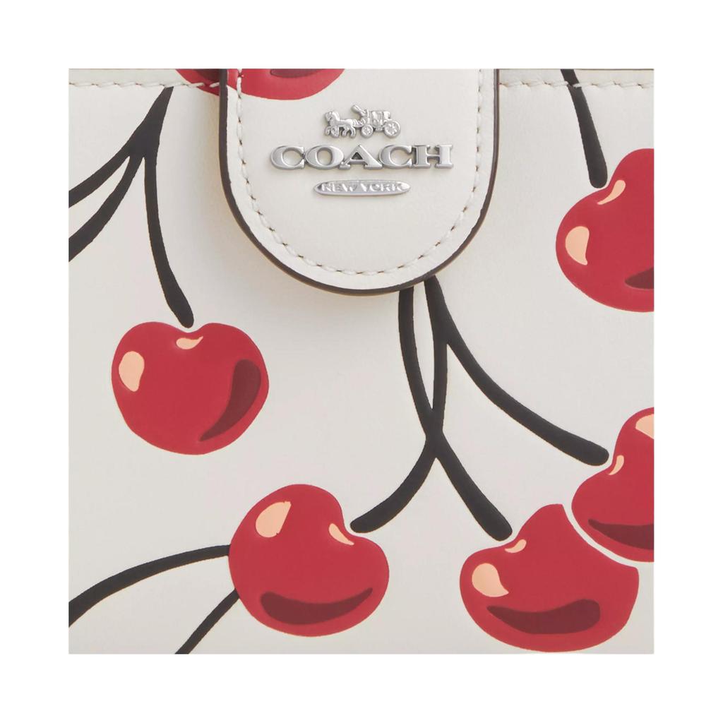 Coach 13 Corner Zipper Cherry Print Leather Wallet Women wallet White CZ762-SVCAH