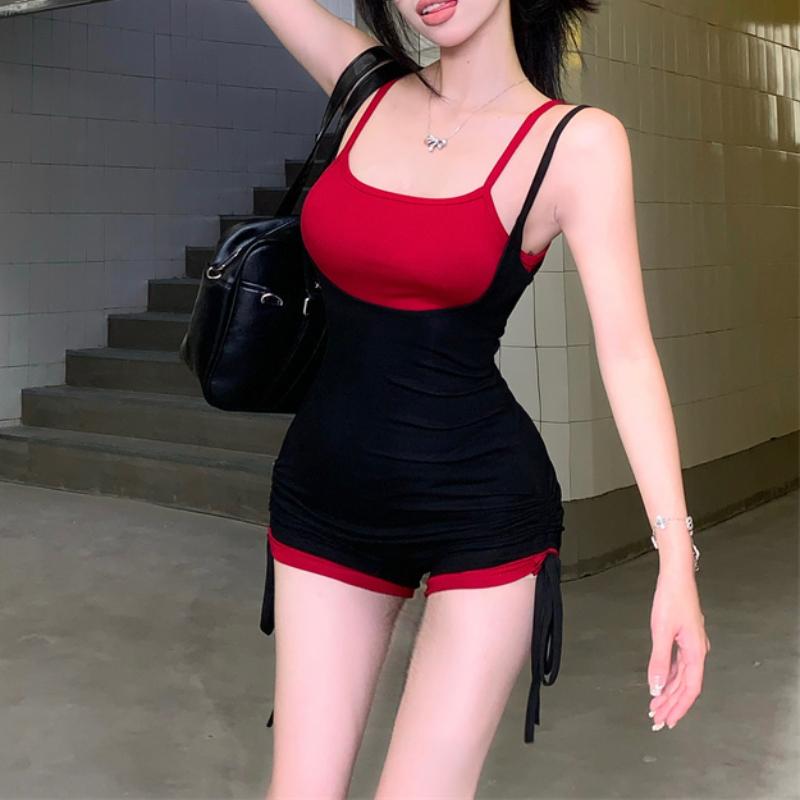 

Готический сексуальный Y2k поддельный комбинезон из двух предметов, женский корейский повседневный комбинезон в стиле ретро, ​​женская мода, лоскутная тонкая одежда, новинка M чёрный